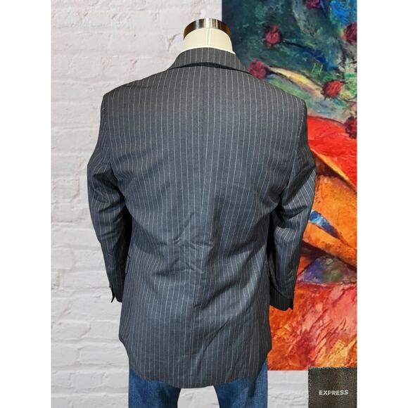 Express 40R Mens Charcoal Gray Pinstripe Super 100s Blazer Sport Suit Jacket - Picture 6 of 14